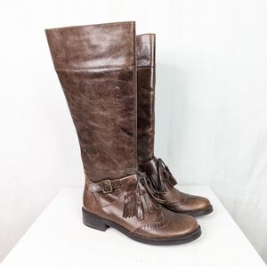 Coconuts by Matisse Leather Brogue Kiltie  Brown Riding Boots
